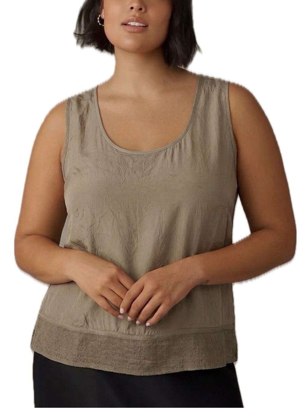Earth Song Silky Scoop Neck Tank Top Womens Size 14 Light Olive Boxy Side Slits